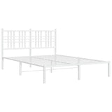 Metal bed frame without mattress and white headboard 135x190 cm