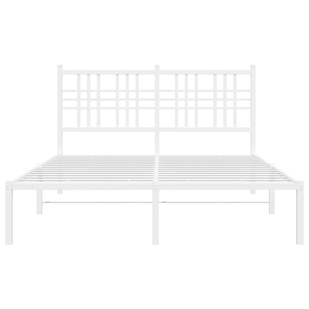 Metal bed frame without mattress and white headboard 135x190 cm