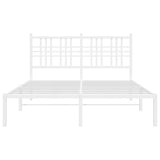 Metal bed frame without mattress and white headboard 135x190 cm