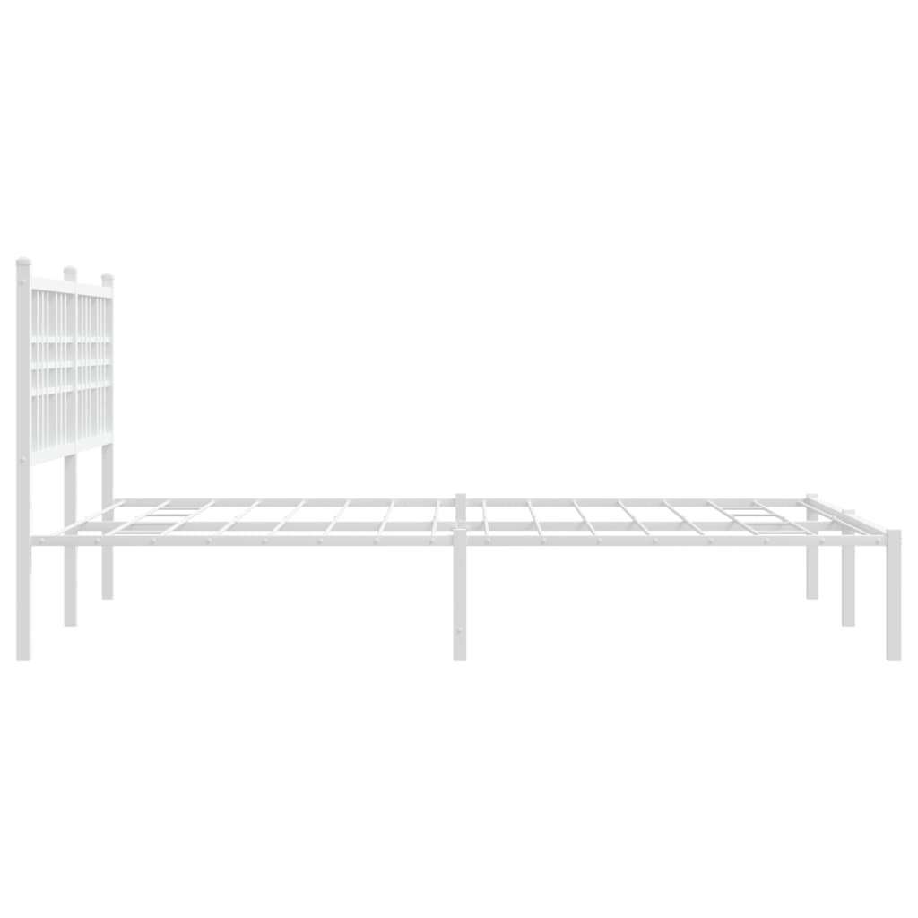 Metal bed frame without mattress and white headboard 135x190 cm