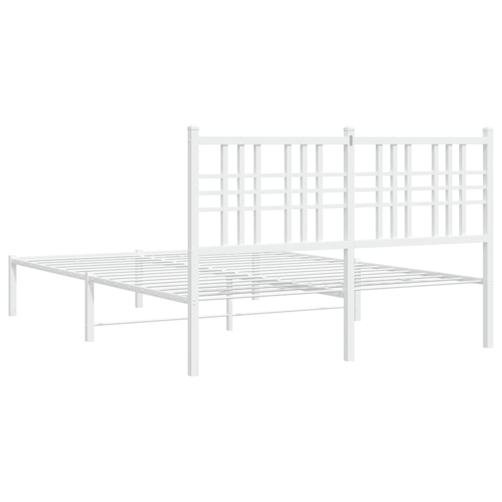 Metal bed frame without mattress and white headboard 135x190 cm