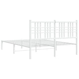 Metal bed frame without mattress and white headboard 135x190 cm