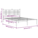 Metal bed frame without mattress and white headboard 135x190 cm