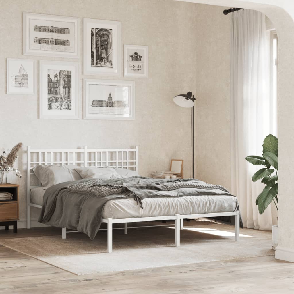 Cadre de lit métal sans matelas et tête de lit blanc 135x190 cm