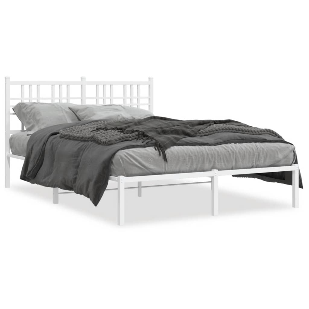 Cadre de lit métal sans matelas et tête de lit blanc 140x190 cm