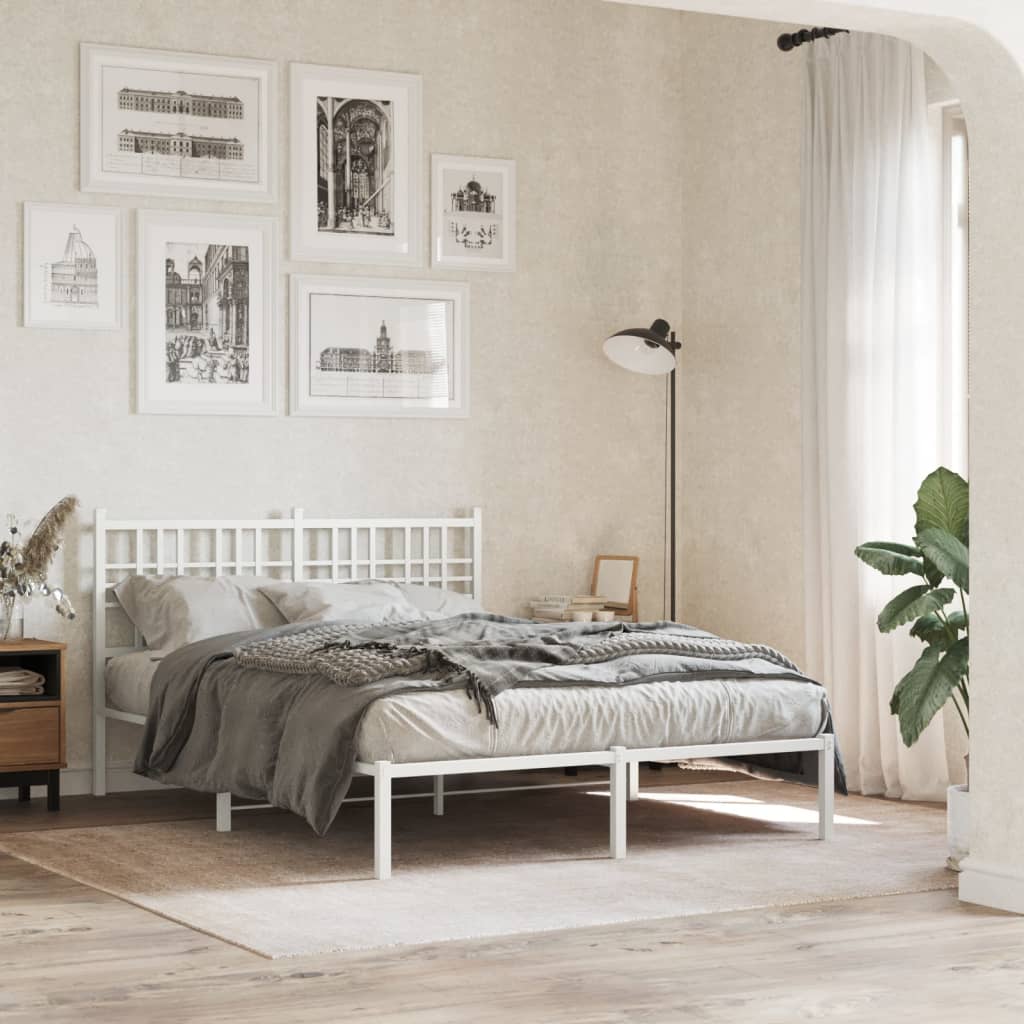 Cadre de lit métal sans matelas et tête de lit blanc 140x190 cm