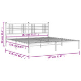 Cadre de lit métal sans matelas et tête de lit blanc 183x213 cm