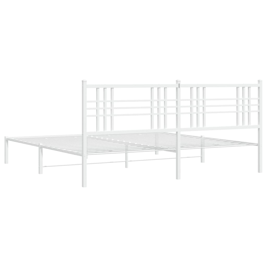 Cadre de lit métal sans matelas et tête de lit blanc 193x203 cm