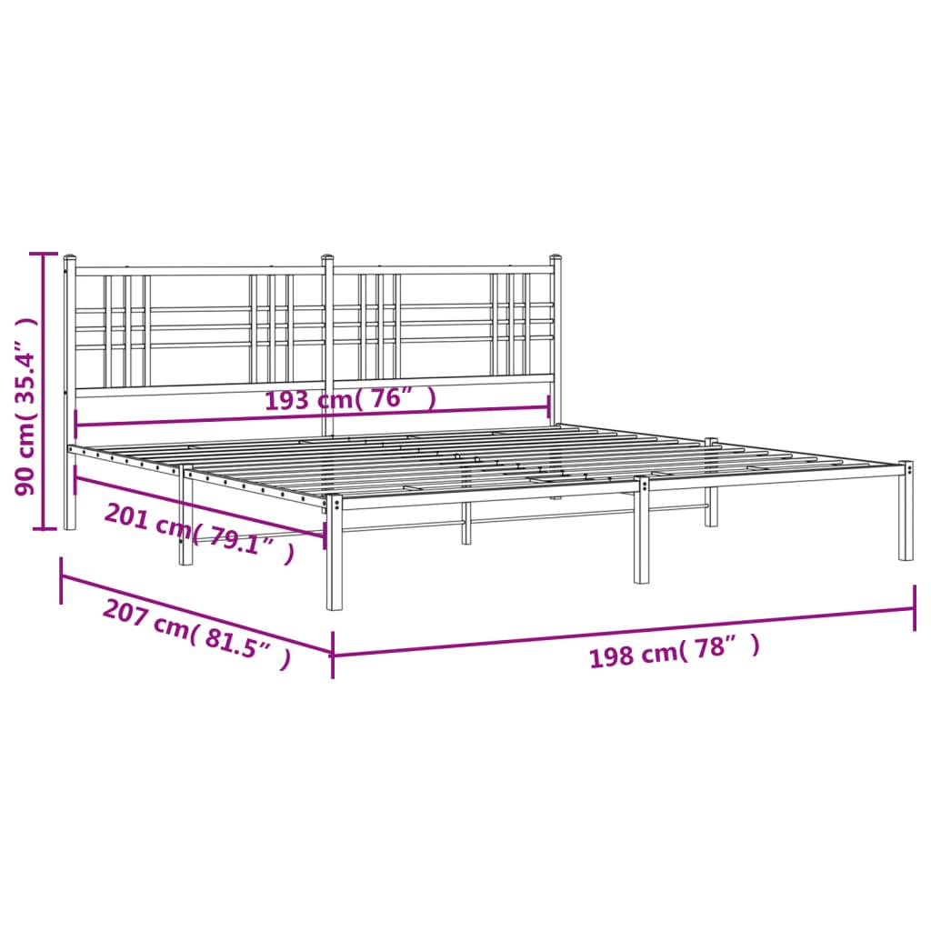 Cadre de lit métal sans matelas et tête de lit blanc 193x203 cm