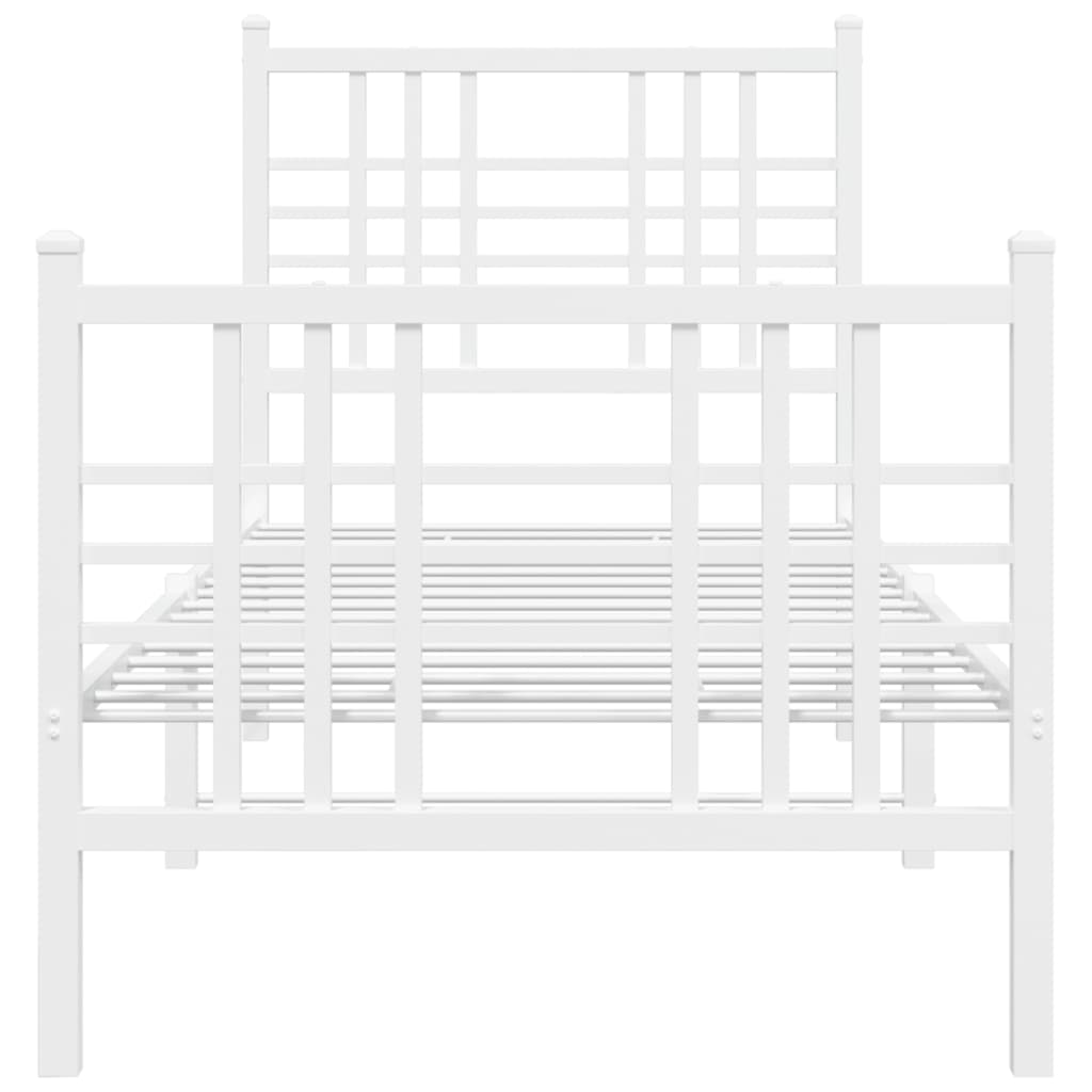 Cadre de lit métal sans matelas avec pied de lit blanc 80x200cm