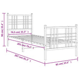 Cadre de lit métal sans matelas avec pied de lit blanc 80x200cm