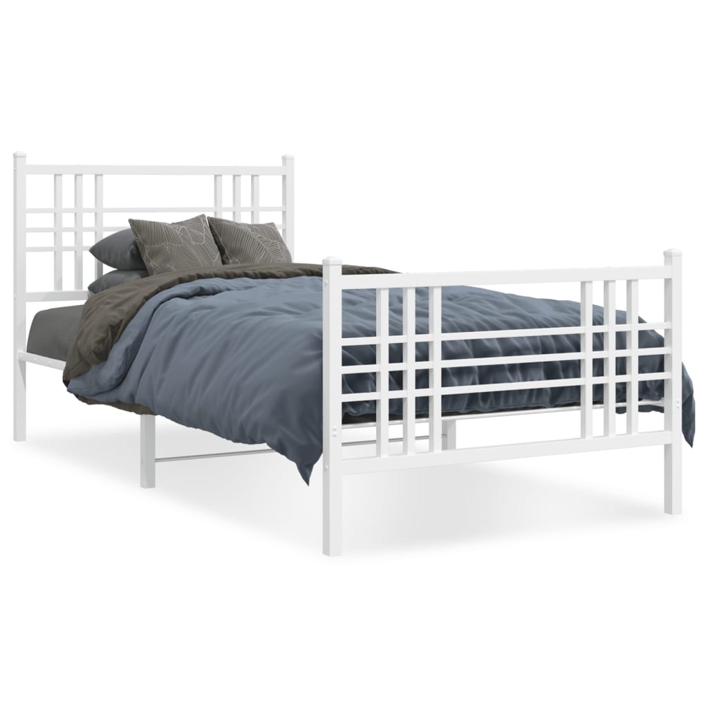 Cadre de lit métal sans matelas avec pied de lit blanc 90x190cm