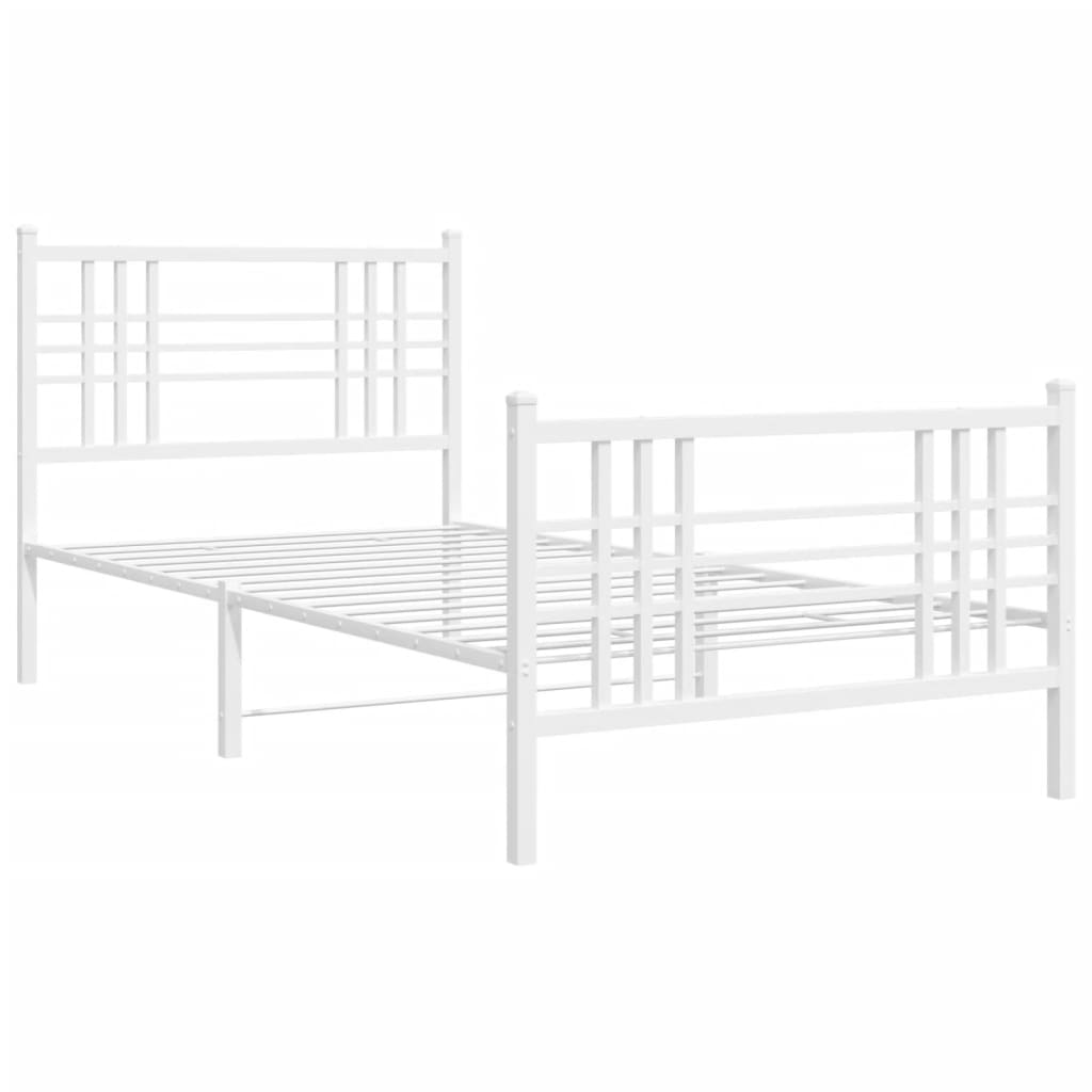 Cadre de lit métal sans matelas avec pied de lit blanc 90x190cm