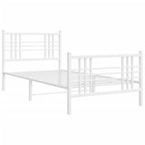 Cadre de lit métal sans matelas avec pied de lit blanc 90x190cm