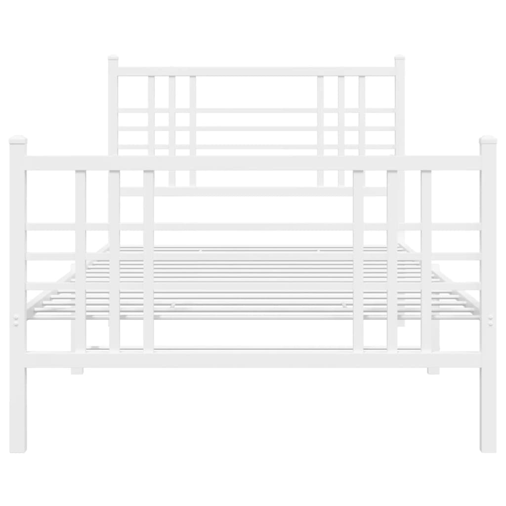 Cadre de lit métal sans matelas avec pied de lit blanc 90x190cm