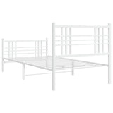 Cadre de lit métal sans matelas avec pied de lit blanc 90x190cm