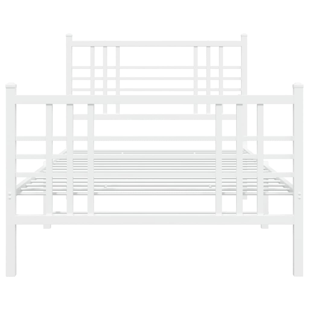 Cadre de lit métal sans matelas avec pied de lit blanc 90x200cm