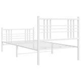 Cadre de lit métal sans matelas avec pied de lit blanc 90x200cm