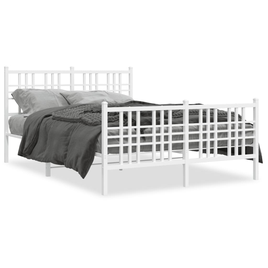 Cadre de lit métal sans matelas et pied de lit blanc 120x190 cm