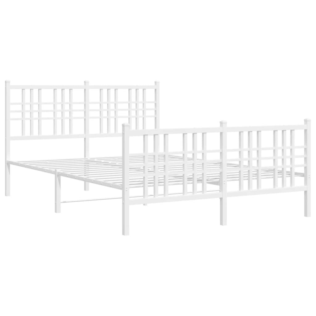 Cadre de lit métal sans matelas et pied de lit blanc 120x190 cm