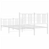 Cadre de lit métal sans matelas et pied de lit blanc 120x190 cm