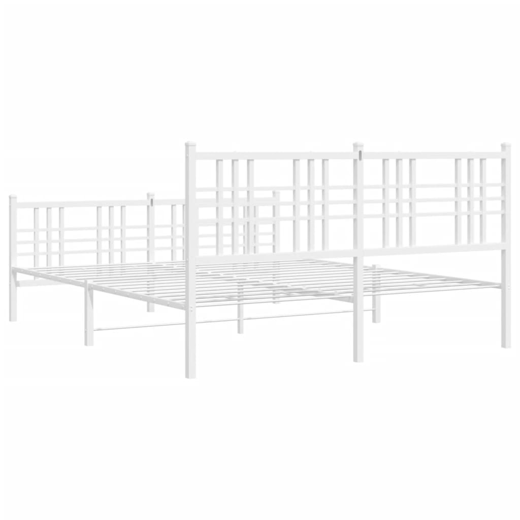 Cadre de lit métal sans matelas et pied de lit blanc 150x200 cm