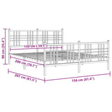 Cadre de lit métal sans matelas et pied de lit blanc 150x200 cm