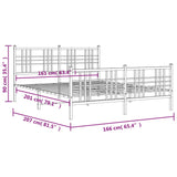 Cadre de lit métal sans matelas et pied de lit blanc 160x200 cm