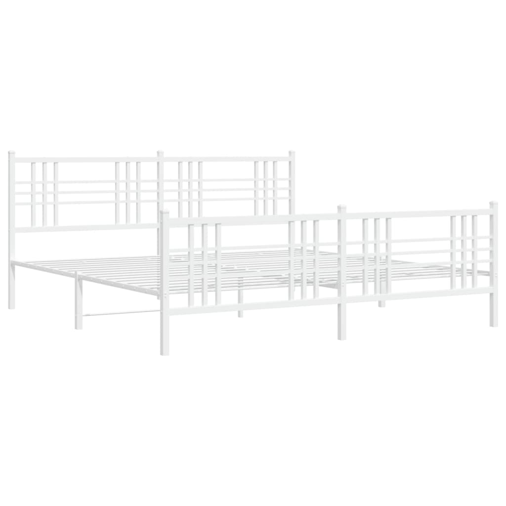 Cadre de lit métal sans matelas et pied de lit blanc 200x200 cm