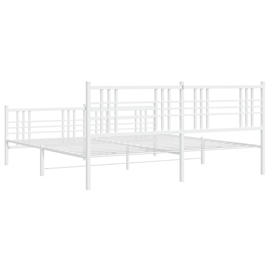 Cadre de lit métal sans matelas et pied de lit blanc 200x200 cm