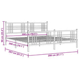 Cadre de lit métal sans matelas et pied de lit blanc 200x200 cm