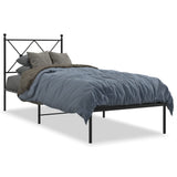 Cadre de lit métal sans matelas avec tête de lit noir 75x190 cm