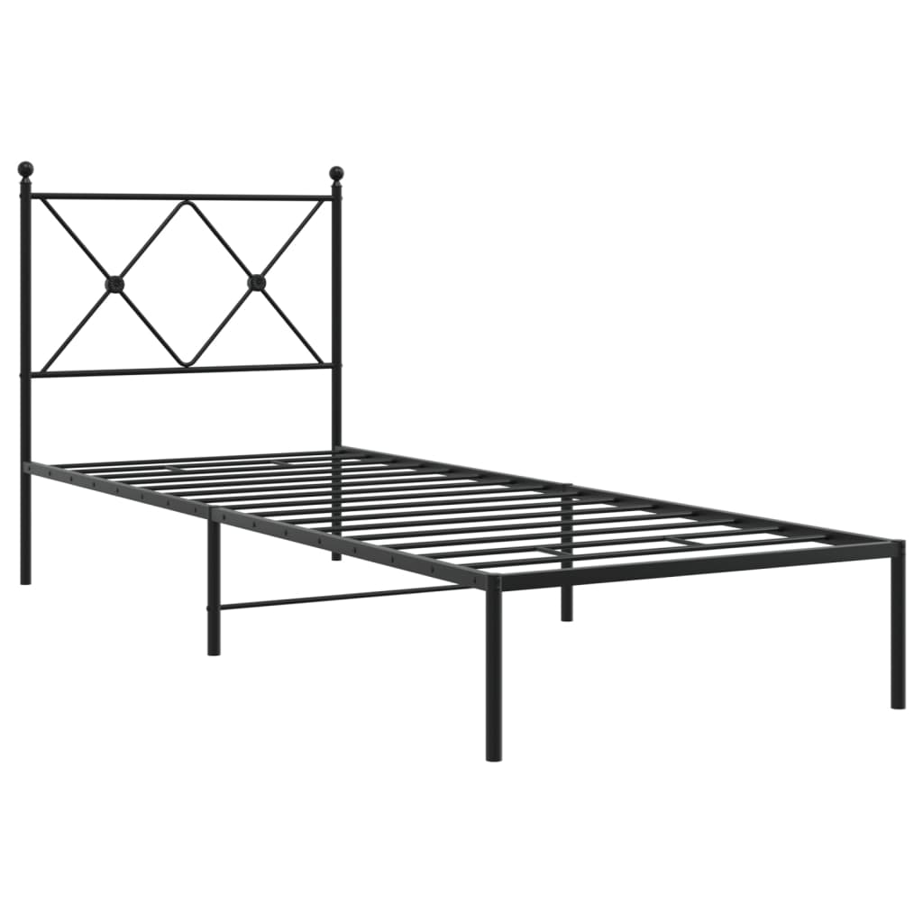 Cadre de lit métal sans matelas avec tête de lit noir 75x190 cm