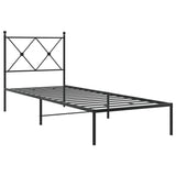 Cadre de lit métal sans matelas avec tête de lit noir 75x190 cm