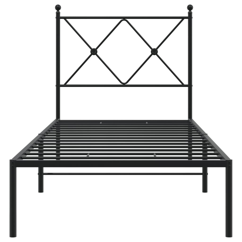 Cadre de lit métal sans matelas avec tête de lit noir 75x190 cm