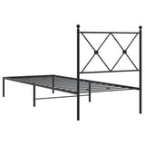 Cadre de lit métal sans matelas avec tête de lit noir 75x190 cm