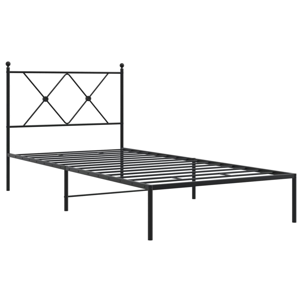 Cadre de lit métal sans matelas avec tête de lit noir 90x200 cm