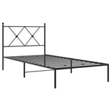 Cadre de lit métal sans matelas avec tête de lit noir 90x200 cm