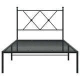 Cadre de lit métal sans matelas avec tête de lit noir 90x200 cm