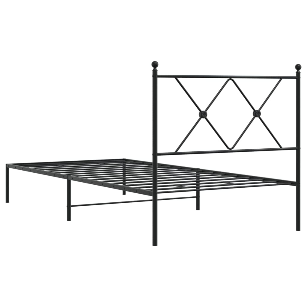 Cadre de lit métal sans matelas avec tête de lit noir 90x200 cm