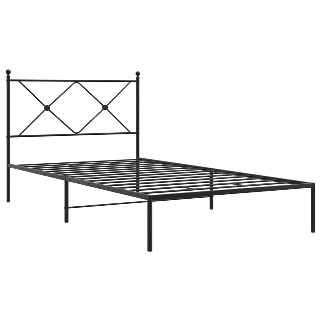 Cadre de lit métal sans matelas avec tête de lit noir 100x200cm