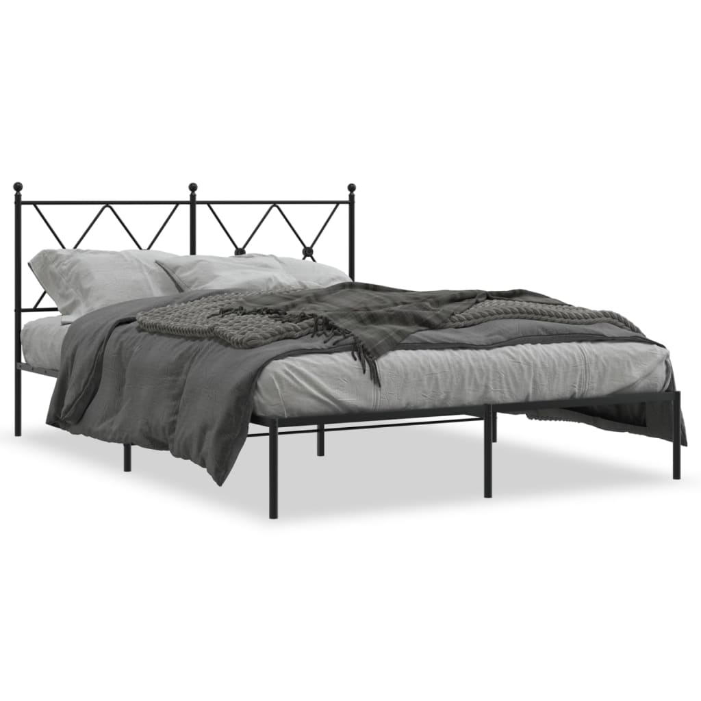 Cadre de lit métal sans matelas avec tête de lit noir 135x190cm