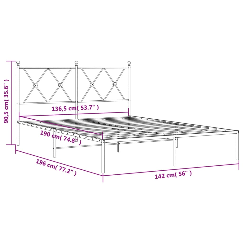 Cadre de lit métal sans matelas avec tête de lit noir 135x190cm