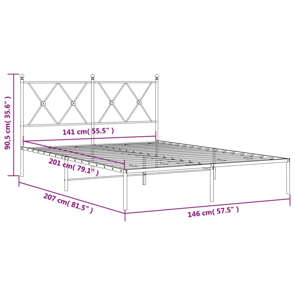 Metallbettgestell ohne Matratze mit schwarzem Kopfteil 140x200cm