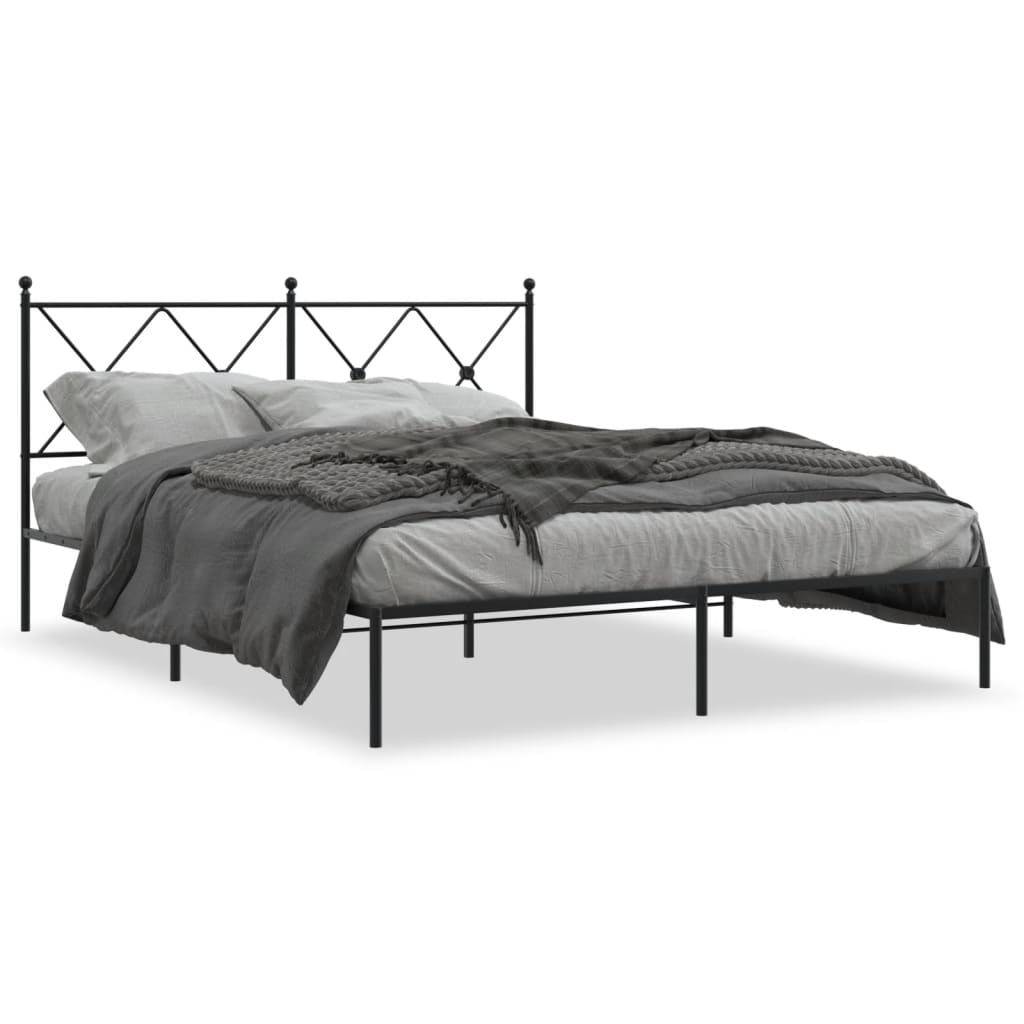 Metal bed frame without mattress and black headboard 160x200 cm