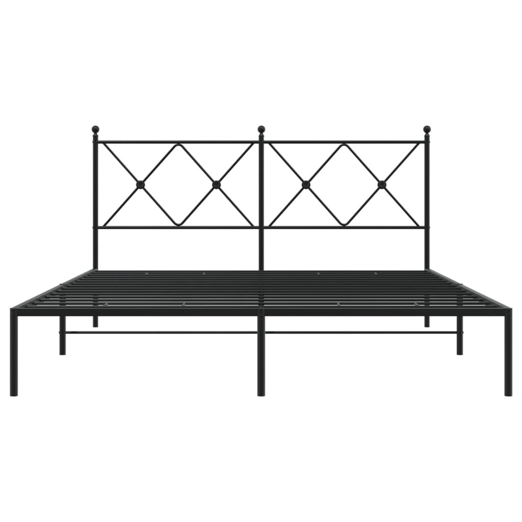 Metal bed frame without mattress and black headboard 160x200 cm