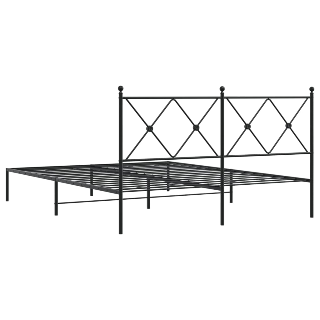 Metal bed frame without mattress and black headboard 160x200 cm