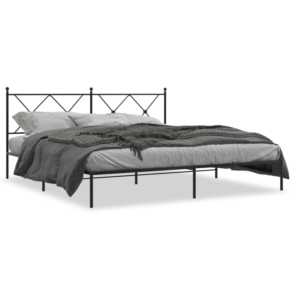 Cadre de lit métal sans matelas avec tête de lit noir 183x213cm