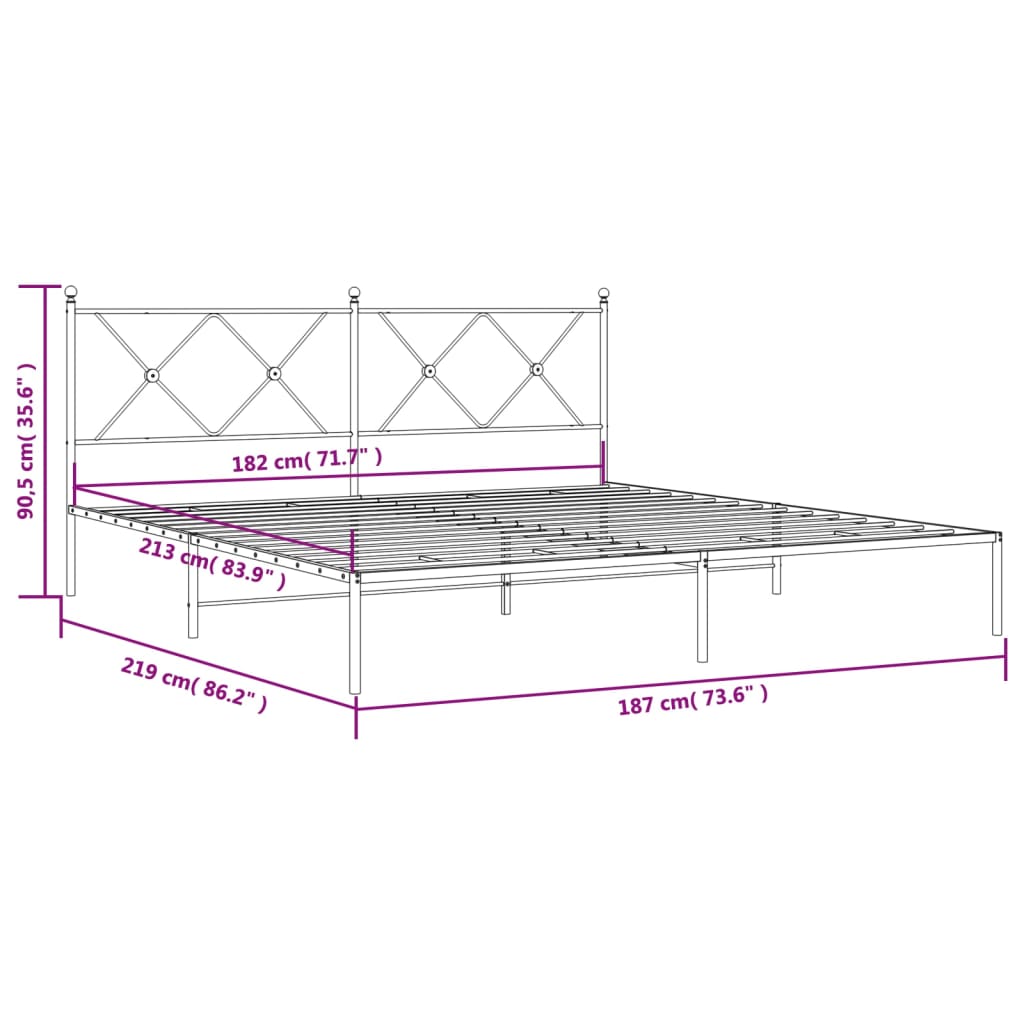 Cadre de lit métal sans matelas avec tête de lit noir 183x213cm