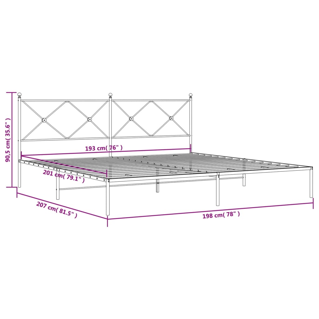 Cadre de lit métal sans matelas avec tête de lit noir 193x203cm